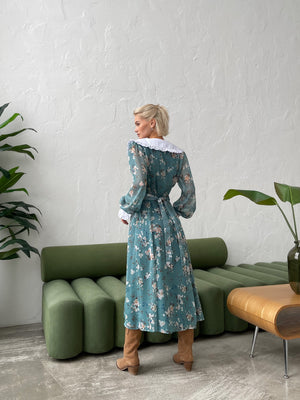 Domitille Collared Floral Midi Dress – Green