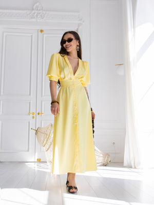 Chiara Button-Front Midi Dress – Yellow