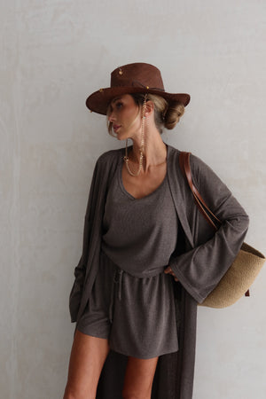Albertine Knit Three-Piece Lounge Set – Charcoal