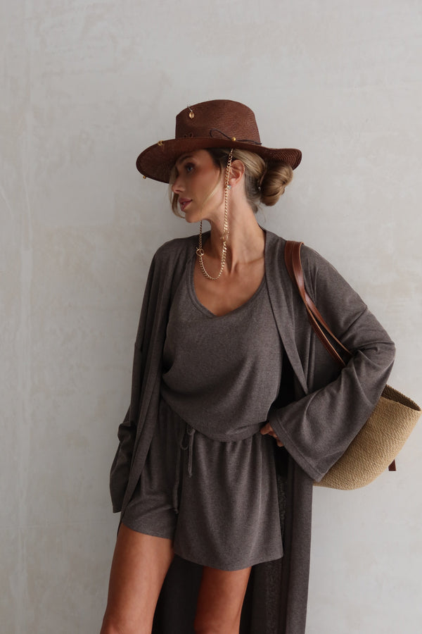 Albertine Knit Three-Piece Lounge Set – Charcoal
