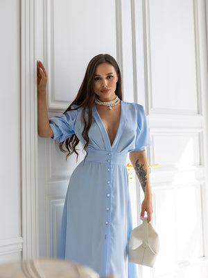 Chiara Button-Front Midi Dress – Blue