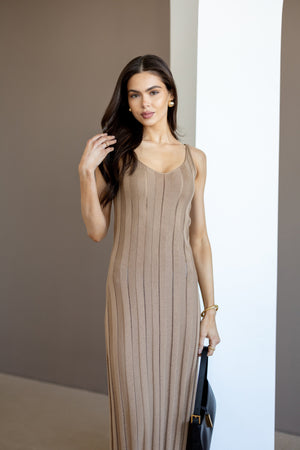 Livia Ribbed Maxi Dress – Camel