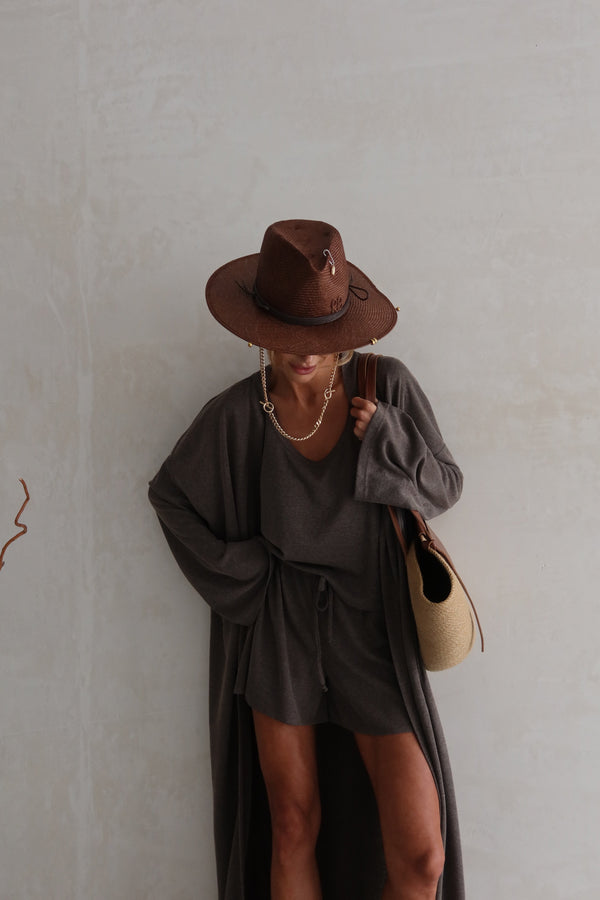 Albertine Knit Three-Piece Lounge Set – Charcoal