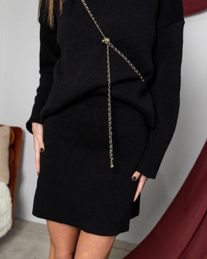 Elisa Knit Top & Mini Skirt Set – Black