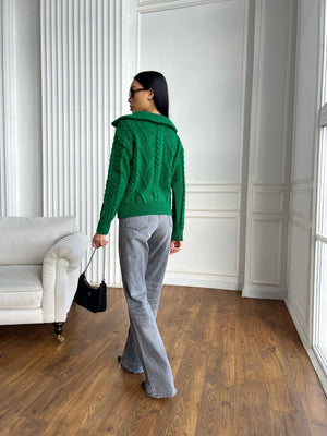 Vera Cable Half-Zip Sweater – Green