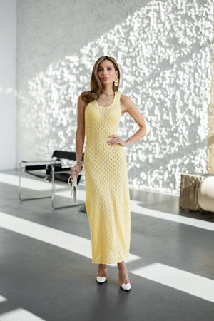 Talia Crochet Knit Maxi Dress – Yellow