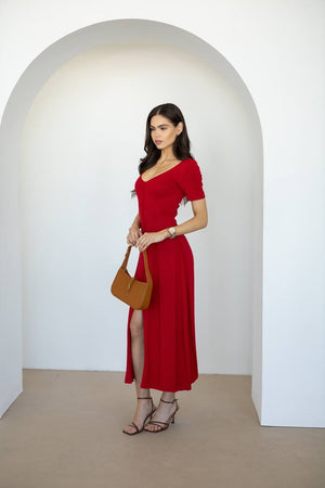 Isadora Slit Knit Maxi Dress – Red