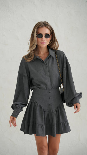 Odile Shirt & Pleated Skirt Set – Grey