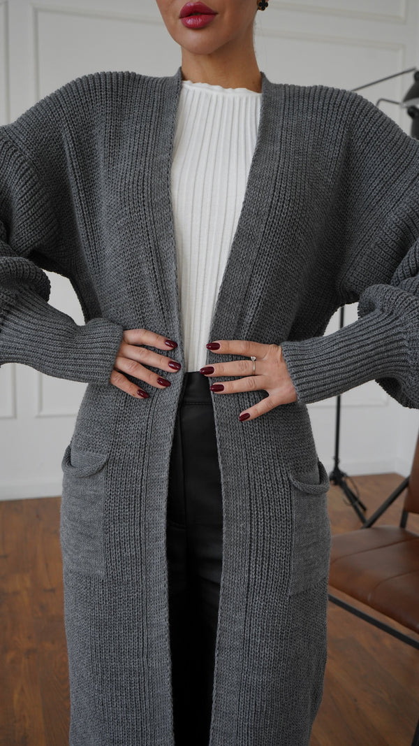 Selene Longline Cardigan – Charcoal