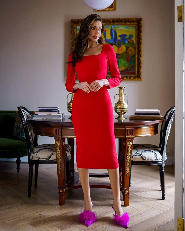 Amélie Square-Neck Midi Dress