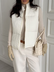 Paulette Cable-Knit Quilted Gilet in Milk White