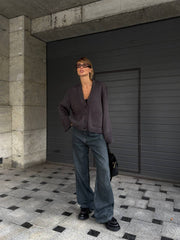 Nicolette Big-Button Knit Cardigan in Chocolate