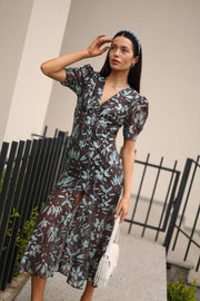 Tiphaine Floral Button-Front Midi in Chocolate Floral