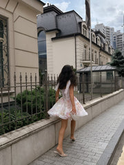 Églantine Floral Organza Mini Dress in White Pink Floral