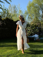 Ariane Ruffle Wrap Maxi Dress in White