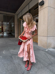 Ariane Ruffle Wrap Maxi Dress in Pink