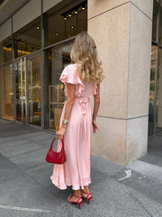 Ariane Ruffle Wrap Maxi Dress in Pink