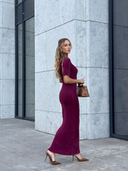 Edmée Ribbed Knit Midi Dress in Burgundy