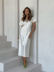 Quitterie Kimono-Sleeve Satin Midi in White