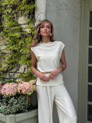 Ségolène Plissé Top & Trouser Set in Milk White