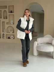 Janine Drawstring Puffer Gilet in Milk White
