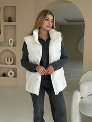 Janine Drawstring Puffer Gilet in Milk White