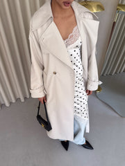 Orianne Longline Belted Trench in Milk White