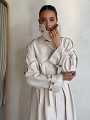 Orianne Longline Belted Trench in Milk White