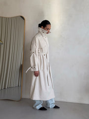Orianne Longline Belted Trench in Milk White