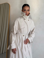 Orianne Longline Belted Trench in Milk White