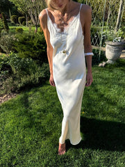 Cléo Lace-Trim Satin Maxi – Milk White