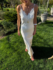Cléo Lace-Trim Satin Maxi – Milk White