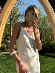 Cléo Lace-Trim Satin Maxi – Milk White