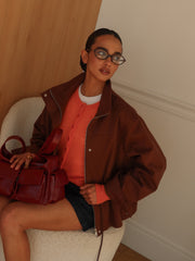 Pascale Cotton Twill Bomber in Brown