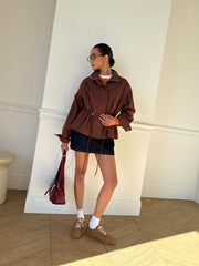Pascale Cotton Twill Bomber in Brown