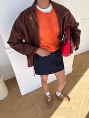 Pascale Cotton Twill Bomber in Brown