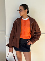 Pascale Cotton Twill Bomber in Brown