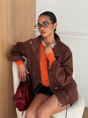 Pascale Cotton Twill Bomber in Brown