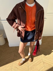 Pascale Cotton Twill Bomber in Brown