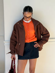 Pascale Cotton Twill Bomber in Brown