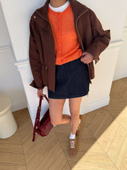 Pascale Cotton Twill Bomber in Brown