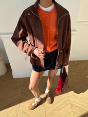 Pascale Cotton Twill Bomber in Brown