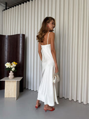 Magali Lace V-Neck Satin Maxi in Milk White