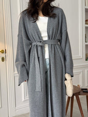 Isabelle Long Wool Wrap Cardigan in Grey