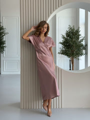 Quitterie Kimono-Sleeve Satin Midi in Pink