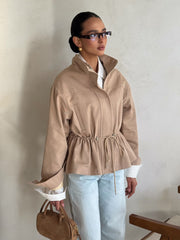 Pascale Cotton Twill Bomber in Beige