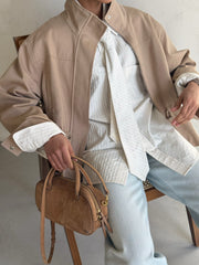 Pascale Cotton Twill Bomber in Beige