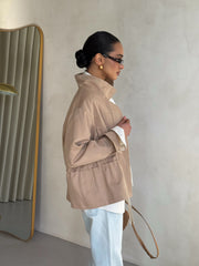Pascale Cotton Twill Bomber in Beige