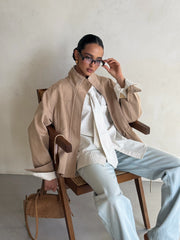 Pascale Cotton Twill Bomber in Beige