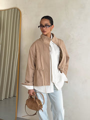 Pascale Cotton Twill Bomber in Beige